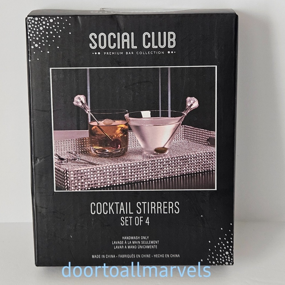 Social Club Cocktail Stirrers Appetizer Forks "Crystal Diamond" Handle (4) NIB